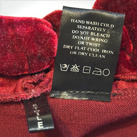 Etoile Ruffled Knit Cardigan Sz Large Open Front Velvet Trim Wine Red Boho Chic - Picture 6 of 6